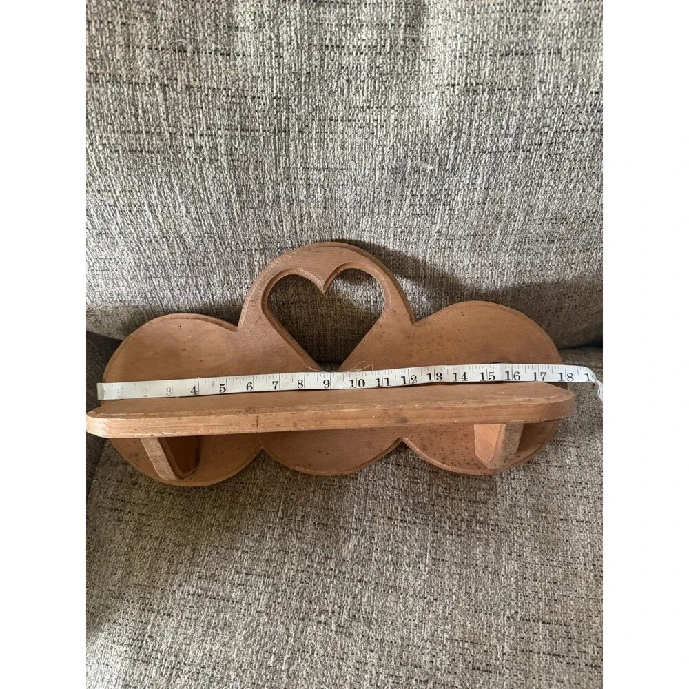 Cottage Core Wooden Wall Shelf Brown Heart Cutout Wall Mount 18 Inches